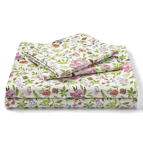 FreshCulture Floral Bed Sheets - Ultra Soft King Size Bedding Sheets Set - Brushed Microfiber Floral Sheets - Deep Pockets - Easy Care - Hotel Luxury 4 Piece Flower Printed Sheets King, Aquarelle