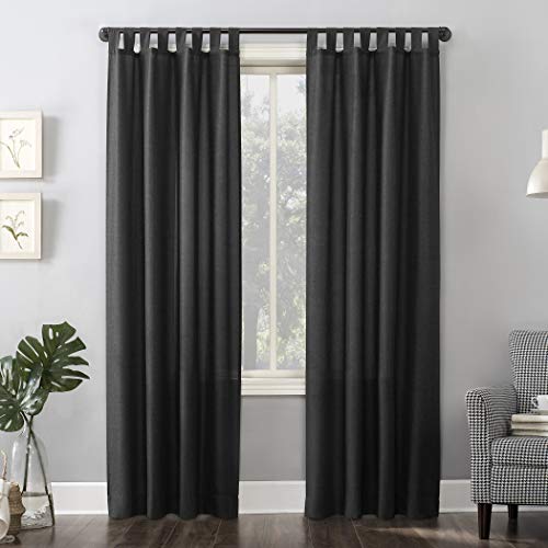 "No. 918 Trevor Heathered Texture Semi-Sheer Tab Top Curtain Panel Pair, 40"" x 95"", Coal"