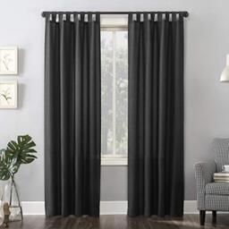 "No. 918 Trevor Heathered Texture Semi-Sheer Tab Top Curtain Panel Pair, 40"" x 95"", Coal"