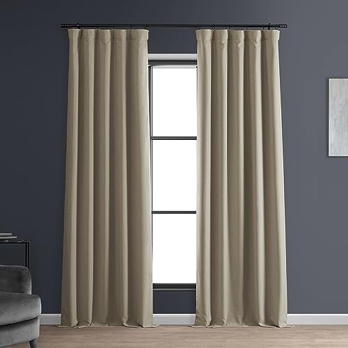 HPD Half Price Drapes Solid Thermal Insulated Blackout Curtains for Bedroom 96 Inches Long Curtain (1 Panel) Signature Blackout Linen Window Curtains for Living Room, 50W x 96L, Safari Tan