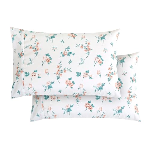 Elegant Comfort Ultra Soft Set of 2 Floral Pint Pillowcases - 1500 Premium Hotel Quality Microfiber, Soft and Smooth Envelope Closure 2-Piece Pillow Covers - King, Pink Celia