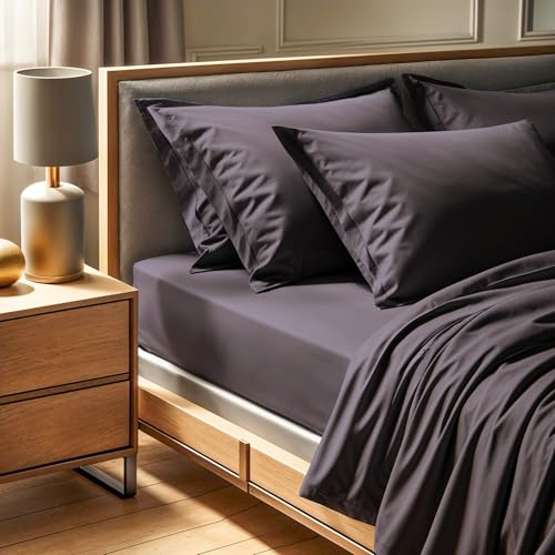 Premium Ranforce Double XL Fitted Sheet (140 x 200 + 30 cm) - Dark Grey, 100% Cotton, 155 Thread Count, Machine Washable at 30°C, Soft & Durable Bedding