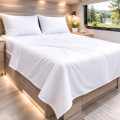 "Cottington Lane RV Bunk Sheets 100% Egyptian Cotton, RV Bunk 42"" x 80"" Premium Quality 4 Piece Sheet Set for Campers & Motorhomes, High Thread Count White Solid with 6-10"" Deep Pocket"