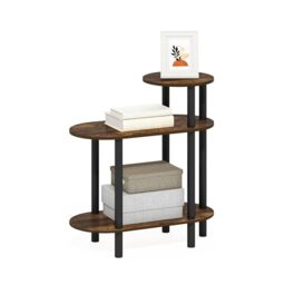 Furinno TURN-N-TUBE Side Table, 3-Tier Oval Sofa End Table with Open Shelf, Toolless Assembly Night Stand, Bedside Table, for Living Room, Bedroom, Amber Pine