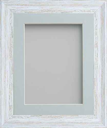 Frame Company Lynton Rustic White Photo Frame with Light Blue Mount, 16x12 for 14x10 inch, fitted with perspex