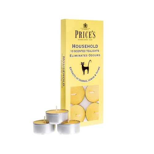 Prices's Candles Household Pet 10 Scented Tealights Odour Eliminating Tea Light Candles with Citrus Fragrance for Home Freshness Relaxation and Everyday Use