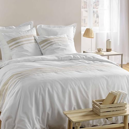 Douceur d'Intérieur, 3-Piece Bed Linen Set (260 x 240 cm) Margaux White, 100% Cotton
