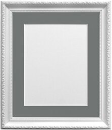 FRAMES BY POST Picture Photo Frame with Dark Grey Mount for 15 x 10-Inch Plastic Glass Picture Size, White, 30 mm Wide, 50 x 40 cm