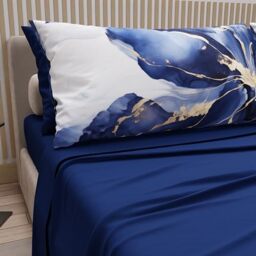 PETTI Artigiani Italiani - Cotton Sheets with Pillowcases in Digital Print, Pizza and a Half Sheet, Double Bed Set, Marble Flower-08, 100% Made in Italy