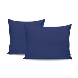 Premium Dark Blue Pillowcase Set (2 Pieces), 80 x 80 cm, 100% Cotton Ranforce, 155 Thread Count, Envelope Closure, Machine Washable at 30°C