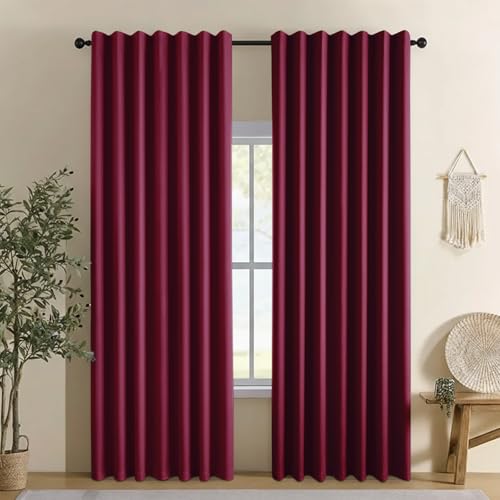 "CYCMACO Linen 100% Blackout Curtains for Bedroom, Solid Thermal Insulated Room Darkening Curtains Drapes, Back Tab/Rod Pocket Living Room Blackout Curtain(2 Panels Set, 42"" W X 84"" L, Red)"
