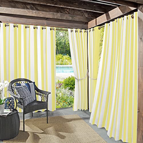 "Sun Zero Valencia 2-Pack Cabana Stripe Indoor/Outdoor UV Protectant Energy Efficient Grommet Curtain Panel Pair, Yellow, 54"" x 108"