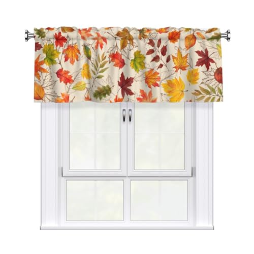"Miaoquhe Fall Short Curtains for Windows Autumn Leaves Valance Curtain for Bedroom 54""x18"",Maple Leaf Farmhouse Window Curtains Rod Pocket Valances for Kitchen Decoration"