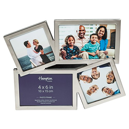 Hampton Frames - Photo Frame - 4 Aperture, Silver, Rectangular - Overlapping metal design, glass bevelled apertures, freestanding or wall mount - Display multiple photos