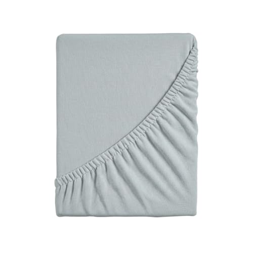 Fitted Sheet for Single Bed, Plain Dyed Fitted Bottom Sheet, 4 Sides, 100% Cotton Jersey, 80/90 x 190/200 cm, Grey