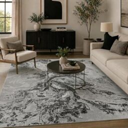 Serdim Rugs Serenity Metallic Two-Tone Indoor Area Rug - Contemporary Abstract Design - Marble Black- 160x230 cm