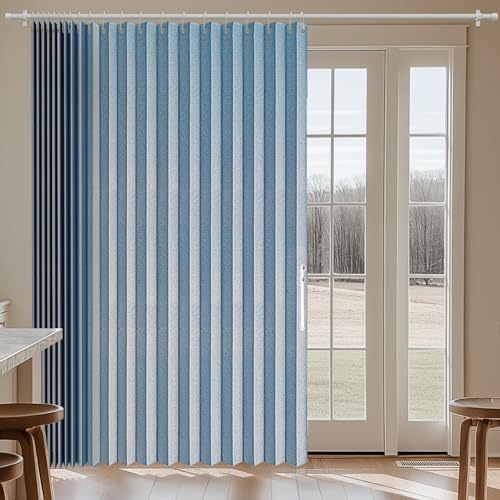 "Jilron 100% Blackout Curtains patio door curtain accordion door sliding door curtains extra wide blackout curtains Used for room divider (Blue 98"" W x 78"" L)"