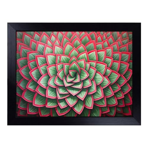 Lap Tray with Bean Bag Cushion, Succulent Op Art - Handmade in the UK, Raised Wooden Edge, Padded Cushion, Heat-Resistant Wipe-Clean Surface, for Meals, Laptops and Crafts