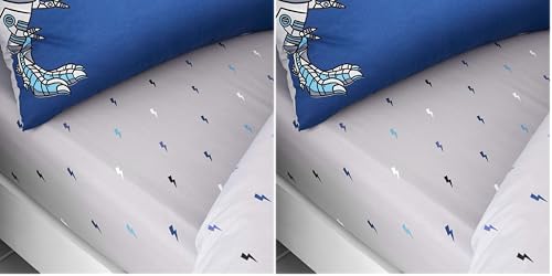 Catherine Lansfield Kids Dinobot Easy Care Junior Fitted Sheet Blue (Pack of 2)