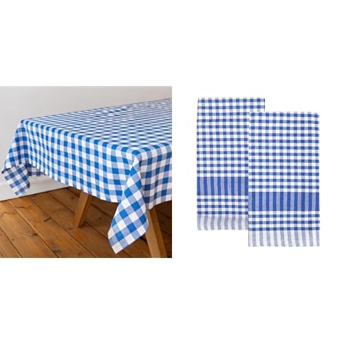 Talking Tables Blue Gingham Tablecloth & Blue Gingham Tea Towels 2pk Table Linen Bundle