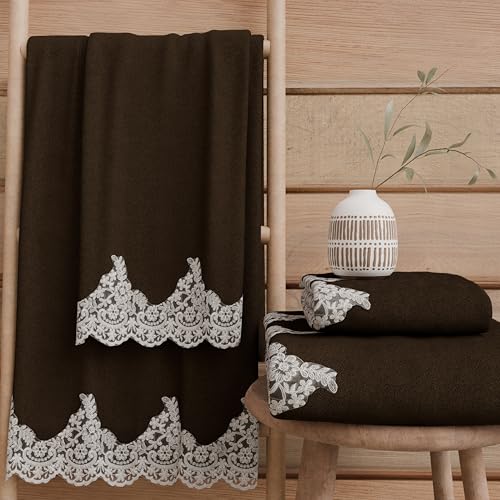 PETTI Artigiani Italiani - 100% Cotton Terry Bath Towels, 1+1 Towel Set, 2 Pieces, 1 Face Towel and 1 Hand Towel, Brown