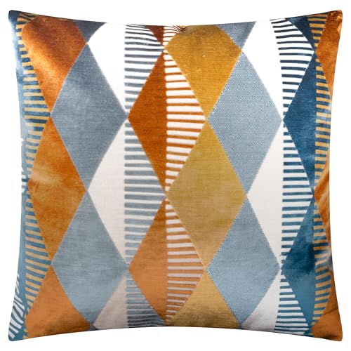 furn. Metro Harlequin Polyester Filled Cushion – Geometric Velvet Jacquard Decorative Pillow (Ginger – 50x50cm)