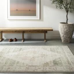 Livabliss x Becki Owens Luca Vintage Carpet 160x213 cm, Traditional Multicolour Boho Design for Living Room & Dining, Easy Care Pile, Ivory Olive Green Tan