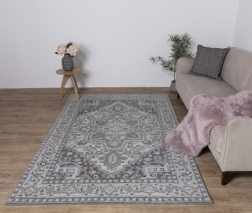 Asiatic Edits Low Pile Vintage Grey Indoor Rug for Living room, Bedroom, Conservatory, Hallway, Large Area, Easy to Clean, Area Rugs - Non Shedding 160x230cm