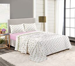 Kampala Hill 100% Brushed Cotton Flannelette Sheet Set - Fitted Sheet, Flat Sheet, Pillow Cases Pink King