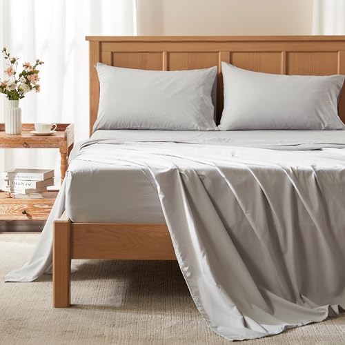 "Comfort Spaces Coolmax Moisture Wicking Sheet Set Soft, Fade Resistant, All Elastic Deep Pocket Fits Up to 16"" Mattress - Warm Weather Cooling Sheets for Night Sweats, Cal King, Grey, 4 Piece"