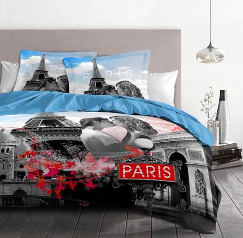 Home Passion 54200 Linen Duvet Cover 240 x 220 cm 57 Yarns Cotton Paris Square Blue Pack of 3