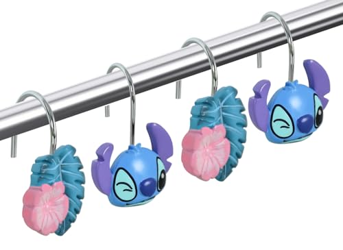 CTOHN 12 Pieces Blue Cute Shower Curtain Hooks Rings, Decorative Shower Hooks for Shower Curtain, Stainless Steel Decorative Shower Hangers Rings for Bathroom