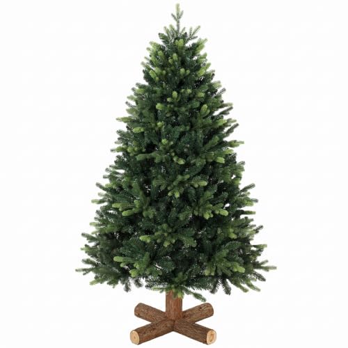 HOMCOM 5ft Artificial Christmas Tree, Solid Fir Wood Stand, Green - Hinged Xmas Tree with 1620 PE & PVC Branch Tips, Auto Open, Home Office Holiday Decoration