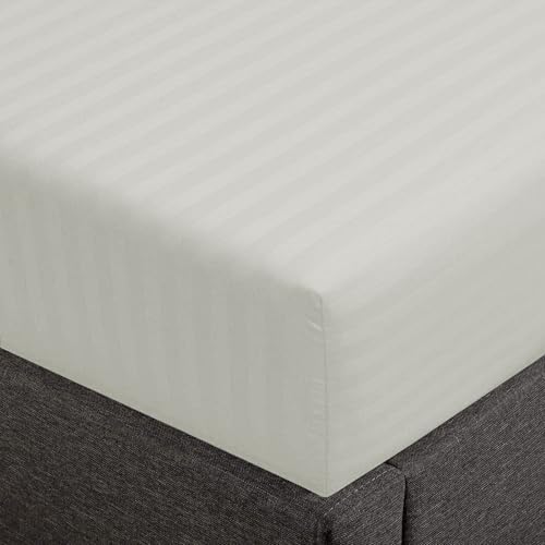 Feather & Stitch 1 Piece Fitted Sheet Full Size, 100% Cotton Damask Sateen Weave, Striped Breathable, Stretchable Elastic Sheet for Mattress 18 inch Deep Pocket, 500TC Premium Ultra Soft - Blue Blush