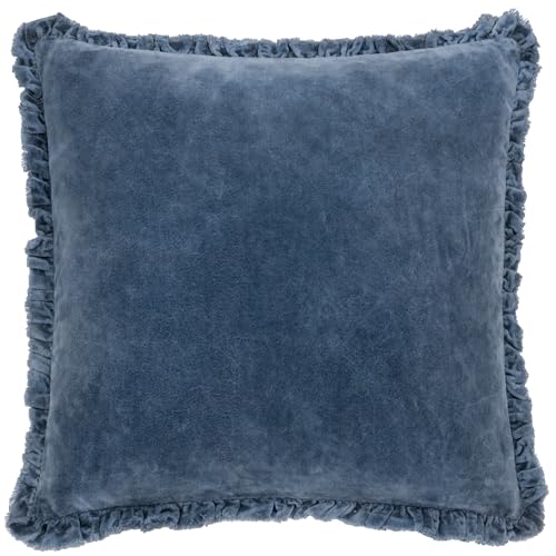 Yard furn Bertie Washed Cotton Velvet Polyester Filled Cushion – Soft Velvet Relaxed Style Decorative Pillow (Ink – 45x45cm)
