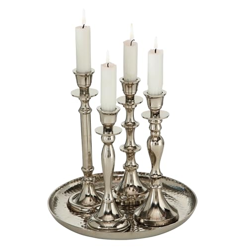 Boltze Zeus 2052855 Candlestick (5 Pieces, Silver, Aluminium, Classic Design, for Taper Candles, Candle Holders, Candle Accessories)