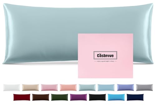 "Silk Pillow Cases with Zipper,Body Pillow Case,Haze Blue,20"" X 54"",1pc - Mulberry Silk Pillowcase for Hair and Skin,Single Luxury Hypoallergenic Pillow Cover for Women Bed Sleep,Breathable Smooth"