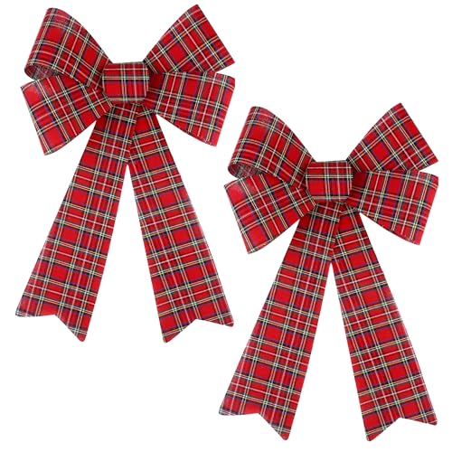 ANECO 2 Pack Christmas Bows & Wreaths for Tree, Garland & Outdoor Decoration (Black with Red, 12 x 18 inches)