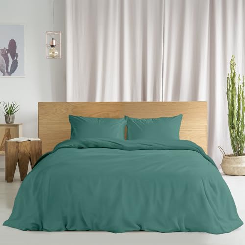 Ruggeri Double Duvet Cover Set, Cotton, Green - 1 x sleeping bag 250 x 200 cm with 40 cm flap and 2 pillowcases 50 x 80 cm with 20 cm bag closure