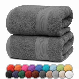 NatureMark Pack of 2 Bath Towels - 100% Cotton, 500 g/m² - Soft, Absorbent & Durable - For Home, Sauna & Travel - 70 x 140 cm, Anthracite Grey