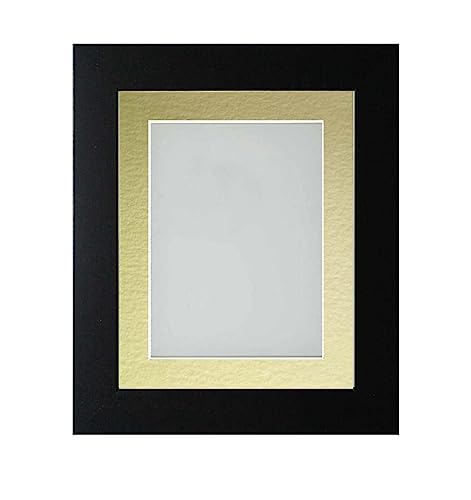 Frame Company Watson Matte Black Picture Photo Frame fitted with Perspex, 7x5 inch with Gold Mount for image size 6x4 inch