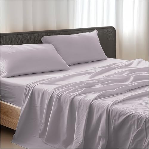 Giovanni Dolcinotti 4-Piece Double Bed Sheet Set, Microfibre, Silver Pink, Detroit Model – Fitted Sheet, Top Sheet and 2 Pillowcases 50 x 80 cm
