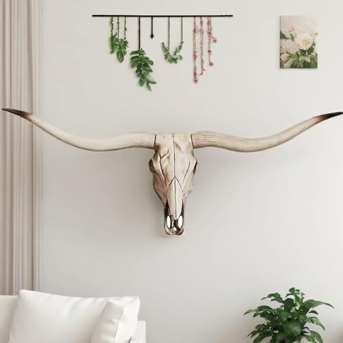 BKCEHCRS Longhorn Skull, Cow Skull Wall Decor, Faux Taxidermy Head Wall Decor, Handmade Simulation Large Bull's Head