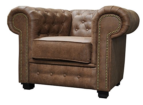 Sofas and More Astor Chesterfield Style Sofa Set 3+2 Seater Armchair Brown Faux Leather (Armchair)