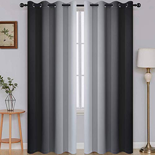 "SimpleHome Ombre Blackout Curtains Gradient Black to Grey White Light Blocking Thermal Insulated Eyelet Curtains for Bedroom Living Room 2 Panels 51"" x 96"" Drop"