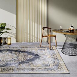 Villeroy & Boch Martha Indoor and Outdoor Rug Oriental - Oriental Flat Weave, Classic Design Vintage, Oeko-Tex Weatherproof & UV-Resistant for Balcony, Patio, Garden - Anthracite Gold, 120 x 180 cm