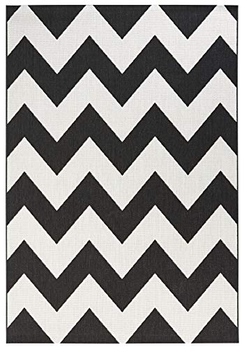 NORTHRUGS Indoor and Outdoor Rug Unique 80 x 200 cm - Weatherproof Modern Design Zig-Zag Geometric Pattern Runner for Balcony Patio Garden Conservatory Living Room Rug Waterproof in Black