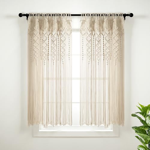 "Lush Decor Boho Macrame Textured Cotton Window Curtain/Room Divider/Doorway/Wall Decor, 63"" L x 40"" W, Neutral"