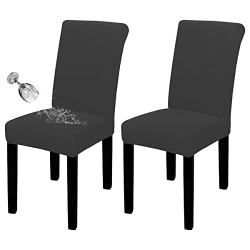 Easy-Going 100% Waterproof Dining Room Chair Cover Set of 2, Stretch Jacquard Parson Chair Slipcover Removable Washable Chair Protector for Home, Restaurant, Banquet (XLarge, Dark Gray)