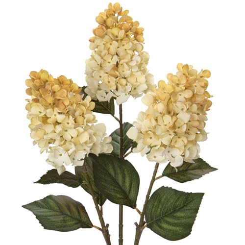 "3PCS Fake Flowers Cone Hydrangea Antique White Artificial Fall Flowers 27"" Long Fall Floral Stems for Vase, Real Touch Silk Flowers D??cor for Floral Arrangement Autumn Home Kitchen Table D??cor"